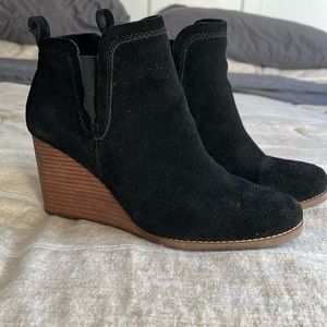 Black suede wedge bootie